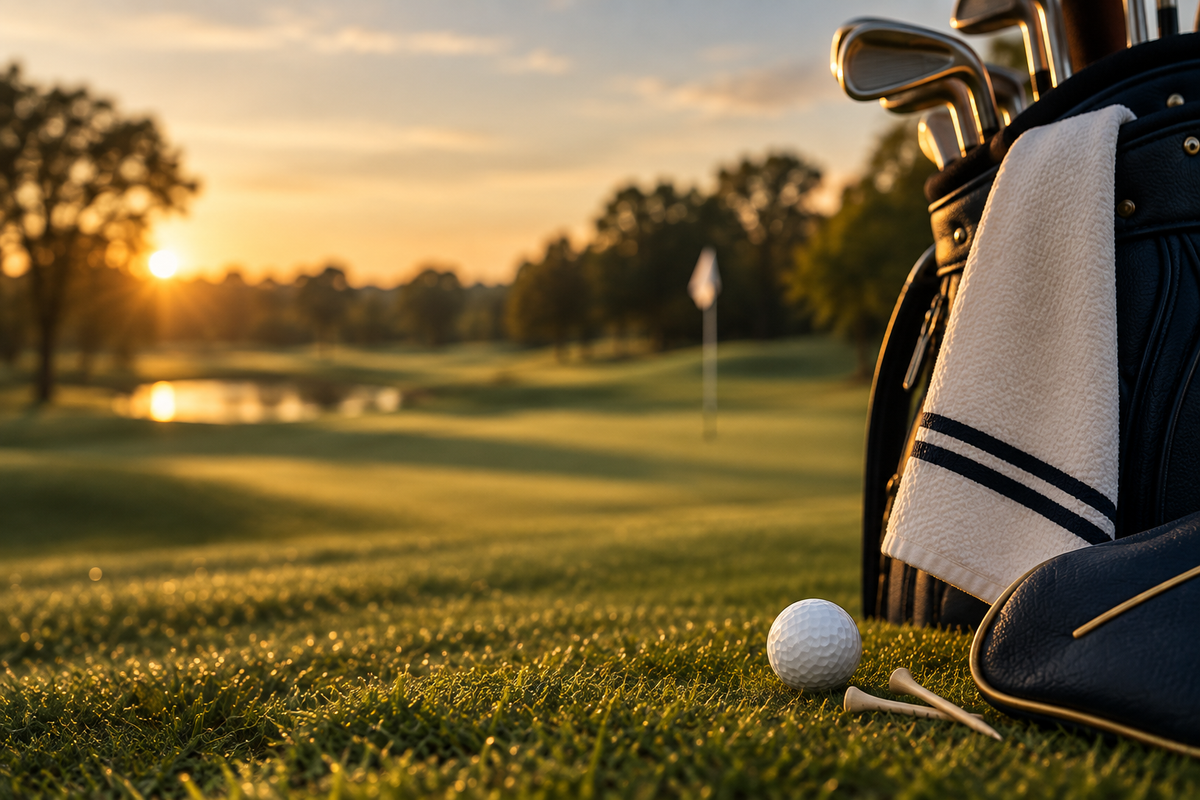 Golfbaan in warm avondlicht